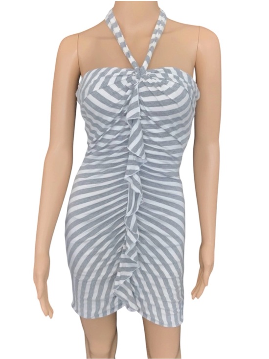 bebe Dresses & Skirts - Bebe Halter White/Grey Stripped Dress Size S